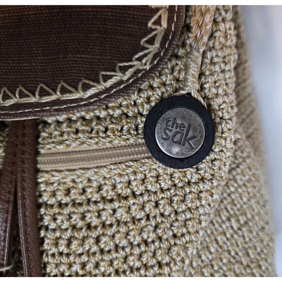 The Sak Avalon Backpack Beige/Brown Hand Crocheted Textile Purse - Picture 3 of 13